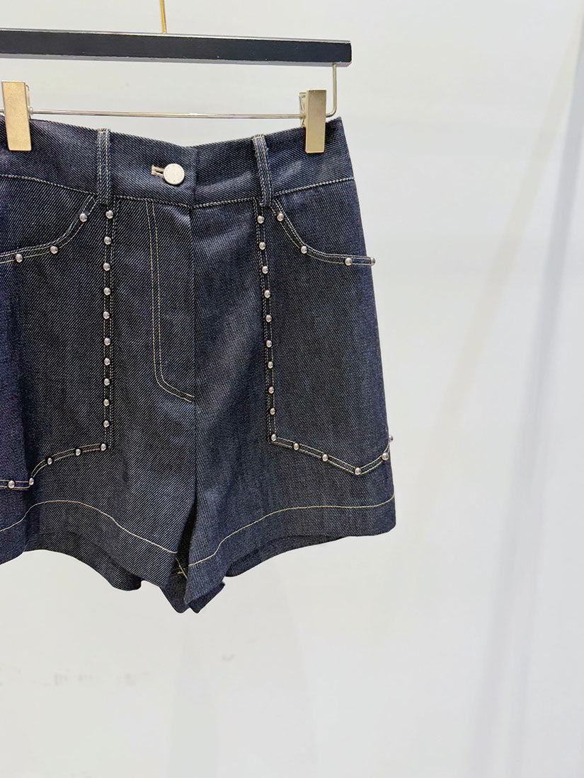 Material Bead Stud Denim Shorts (2 Colours)