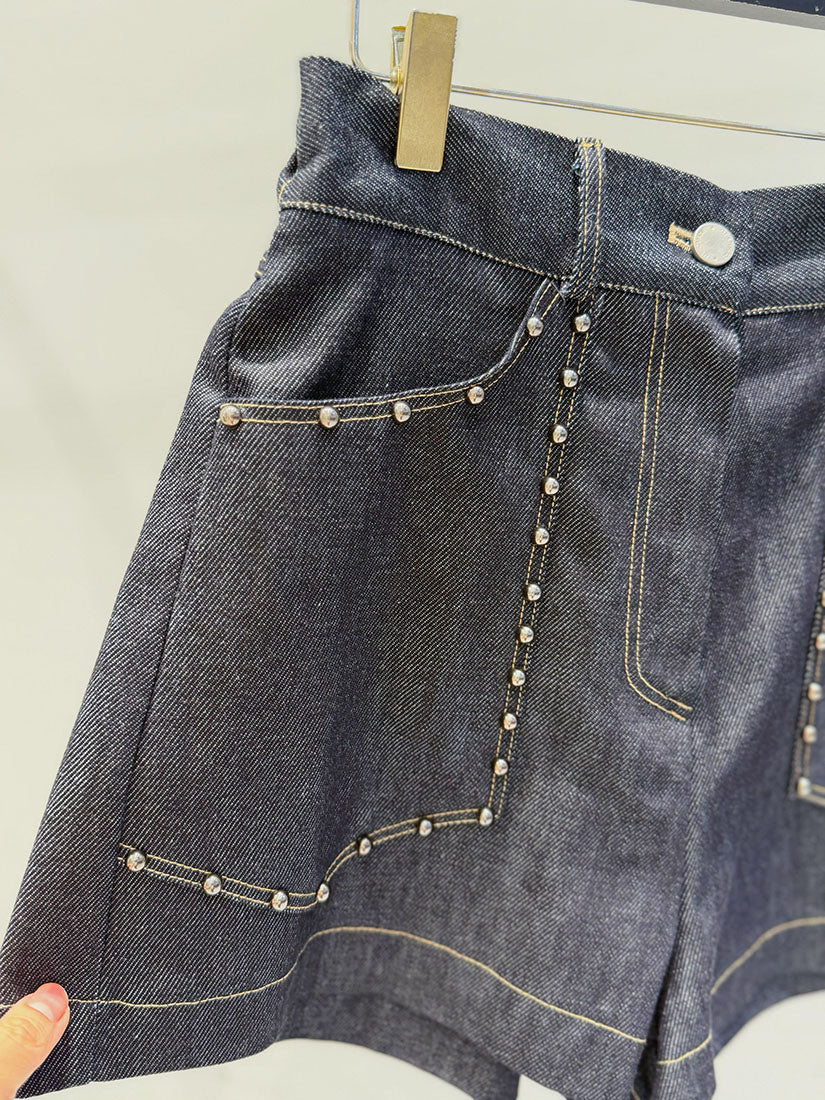 Material Bead Stud Denim Shorts (2 Colours)