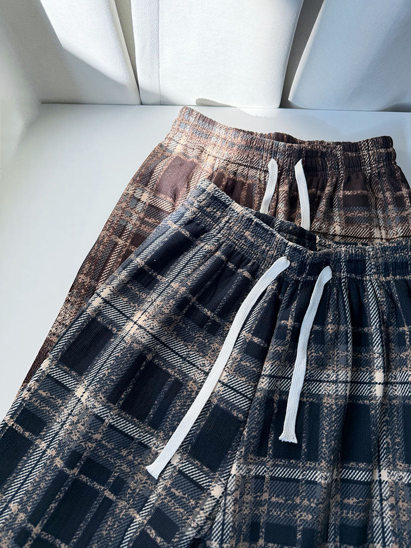 Drawstring Waist Checkered Pants (2 Colours)