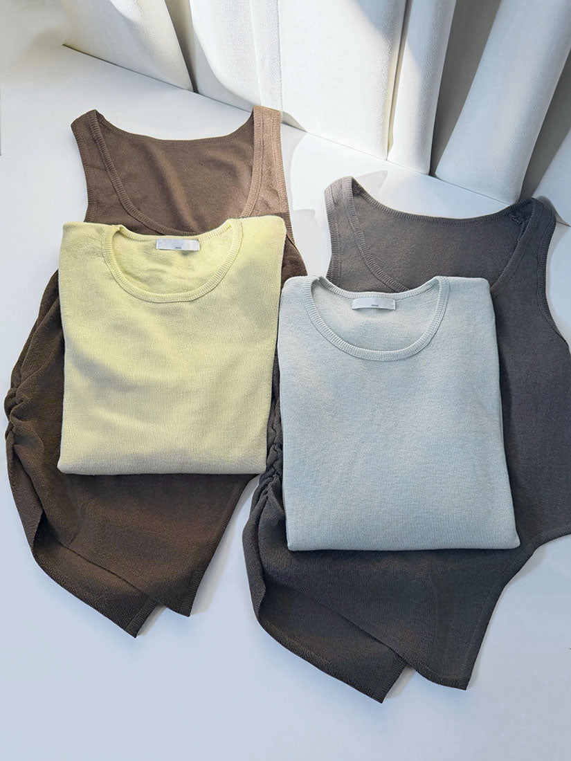 Knitted Top With Asymmetric Vest Set (2 Colours)