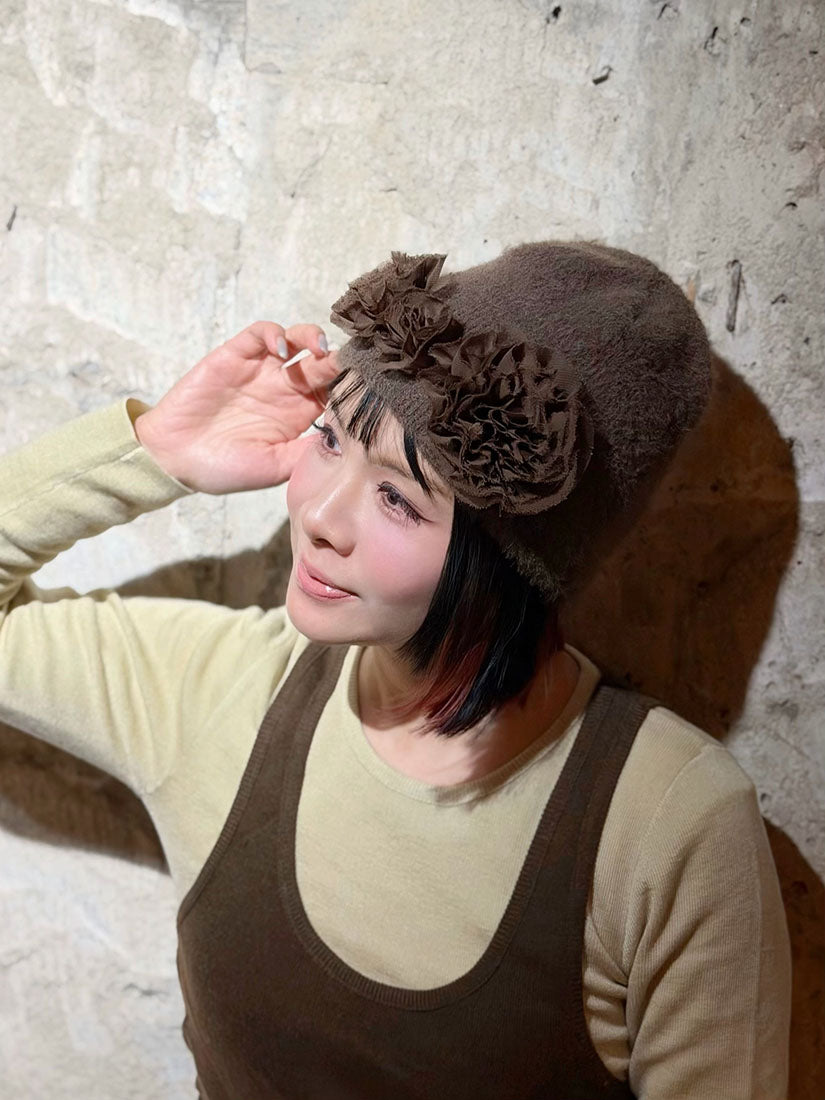 Floral Applique Fluffy Beanie (3 Colours)