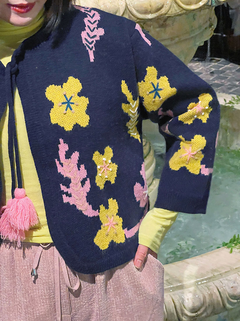 Floral Embroidered Jacquard Cardigan