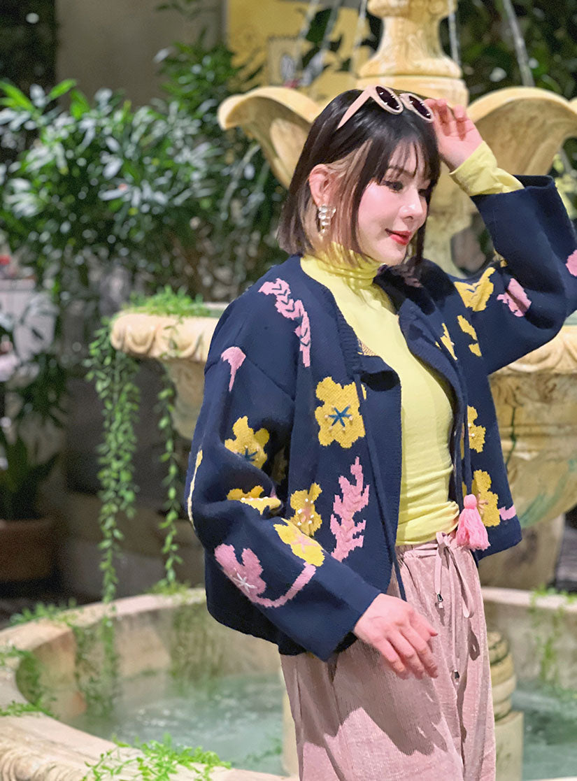 Floral Embroidered Jacquard Cardigan