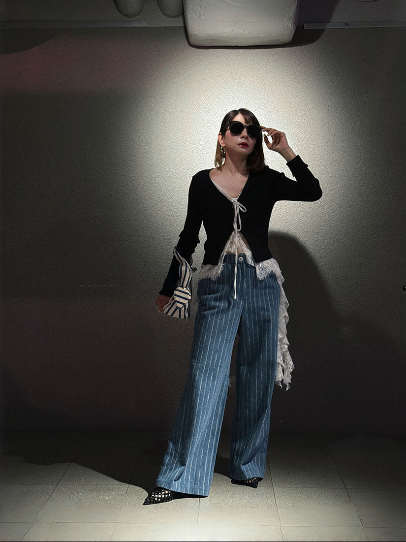 Tuck Striped Denim Pants