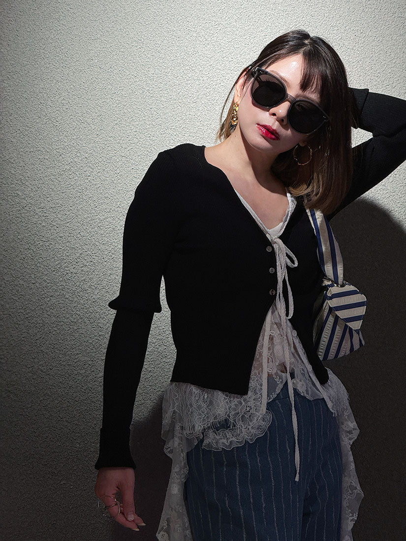 Lace Underlay Rib Cardigan (2 Colours)