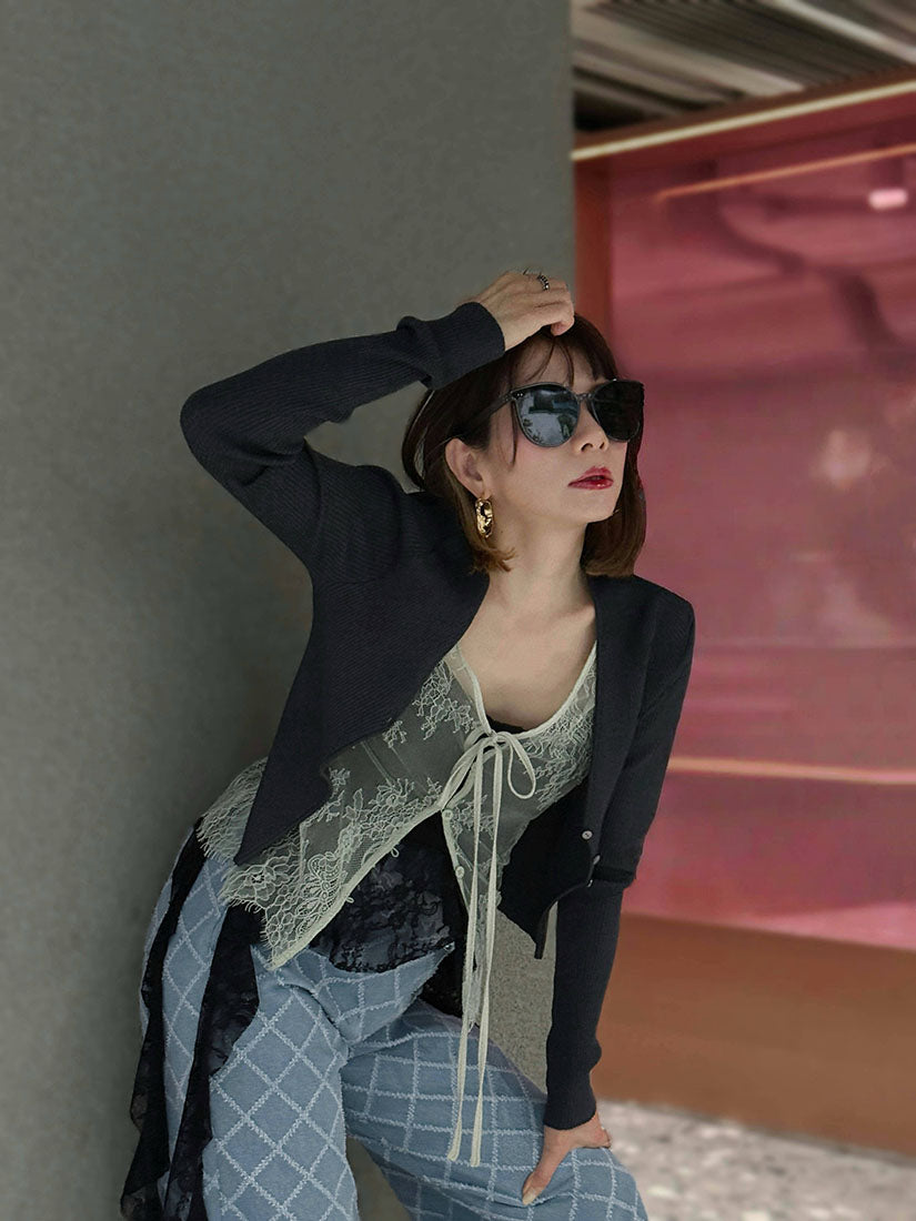 Lace Underlay Rib Cardigan (2 Colours)