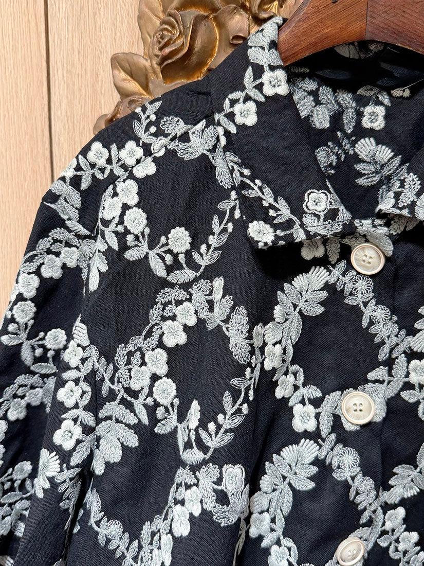 Floral Rhombus Embroidered Shirt Jacket (2 Colours)