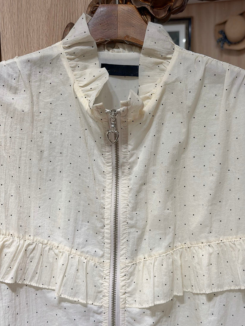 Ruffle Trim Mini Dot Zip Up Cocoon Jacket (2 Colours)