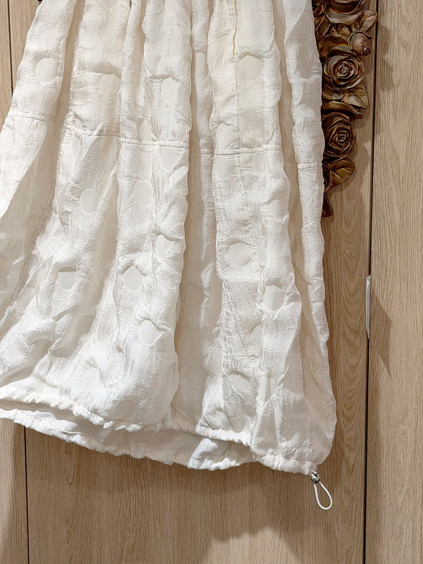 Drawstring Hem Dot Pom Textured Skirt