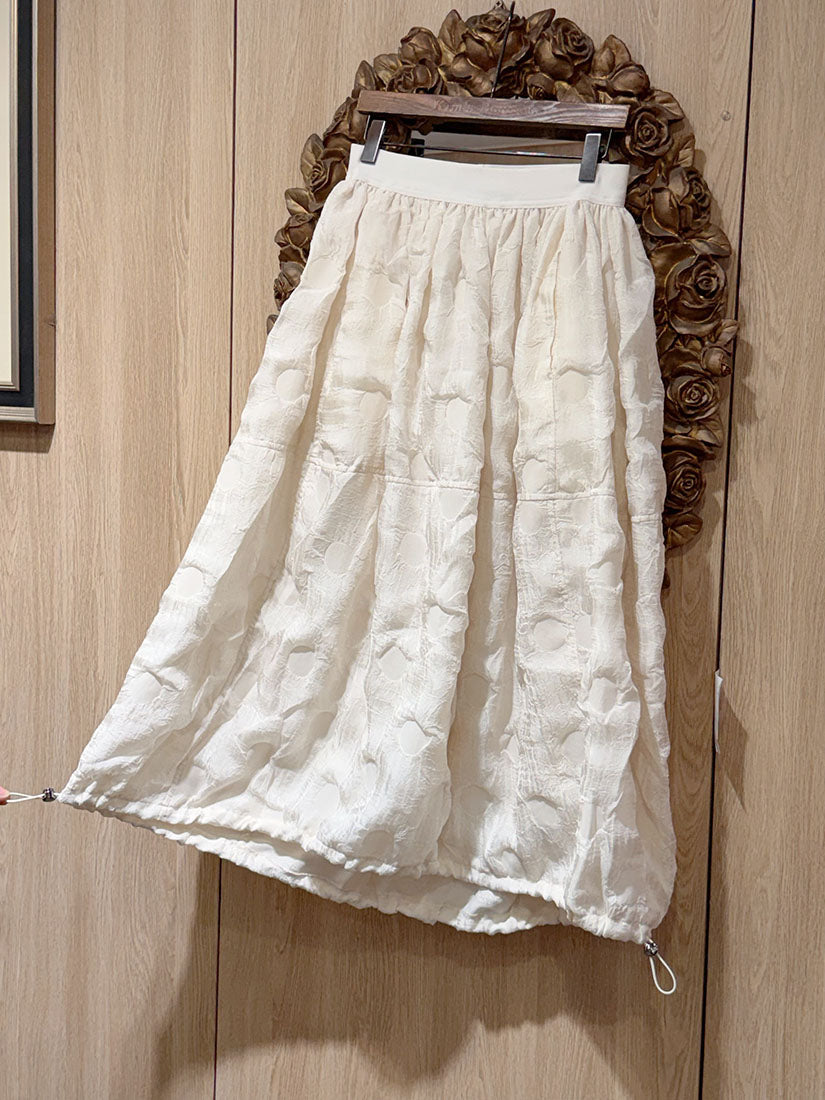 Drawstring Hem Dot Pom Textured Skirt
