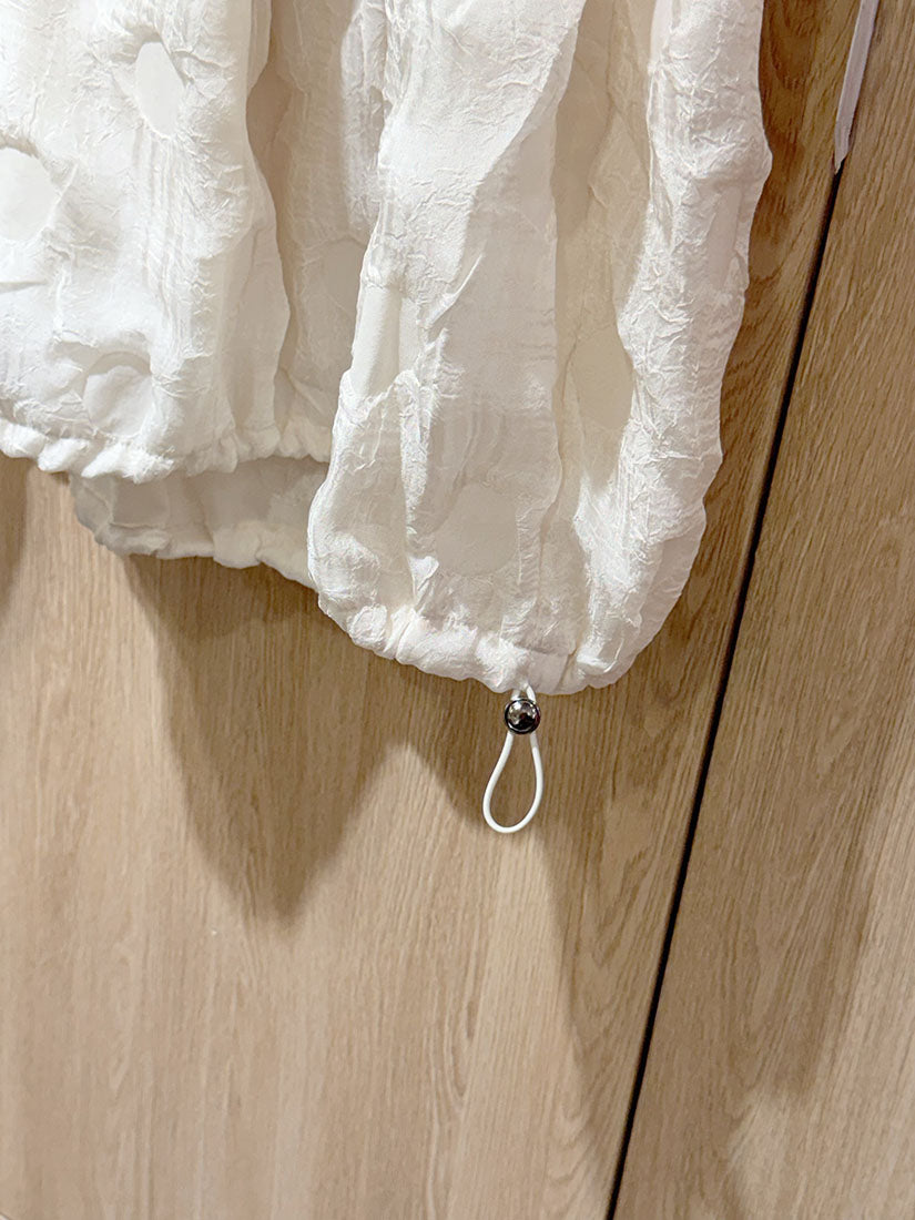 Drawstring Hem Dot Pom Textured Skirt