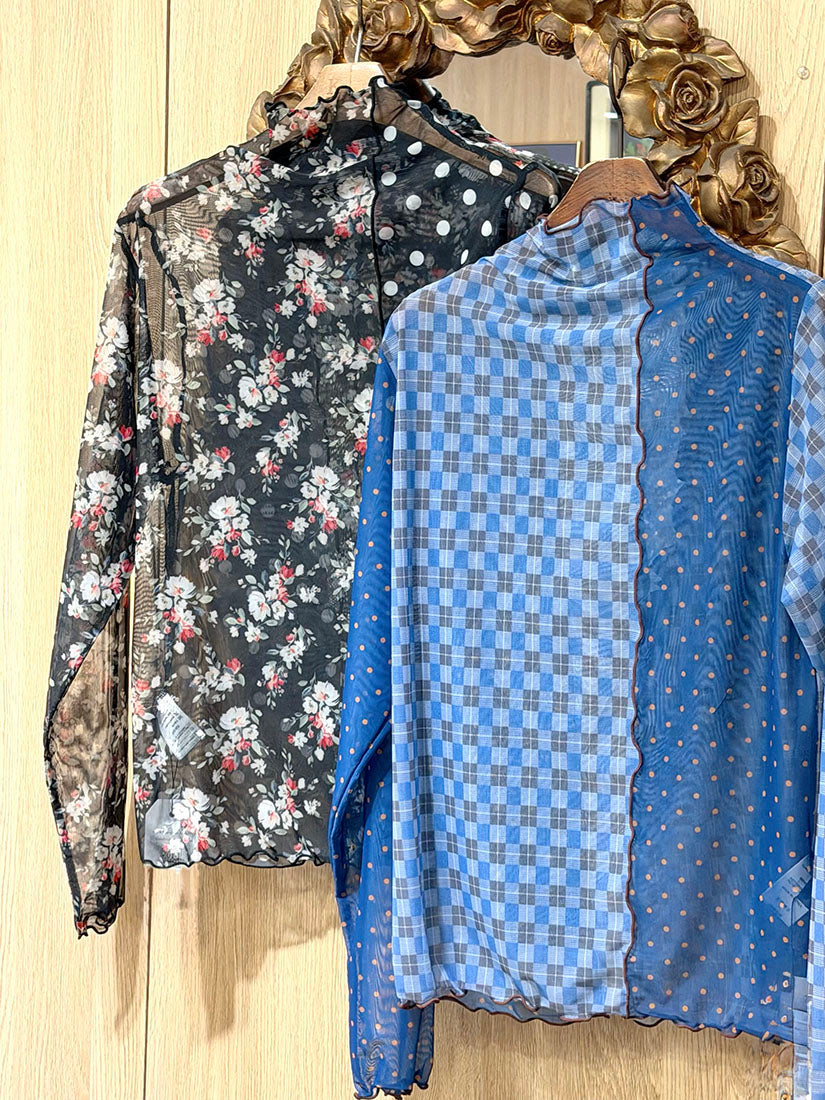 Lettuce Edge Panel Mesh Printed Top (2 Colours)