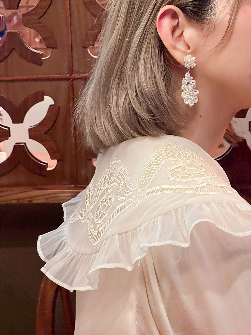 Embroidered Organza Collar Blouse