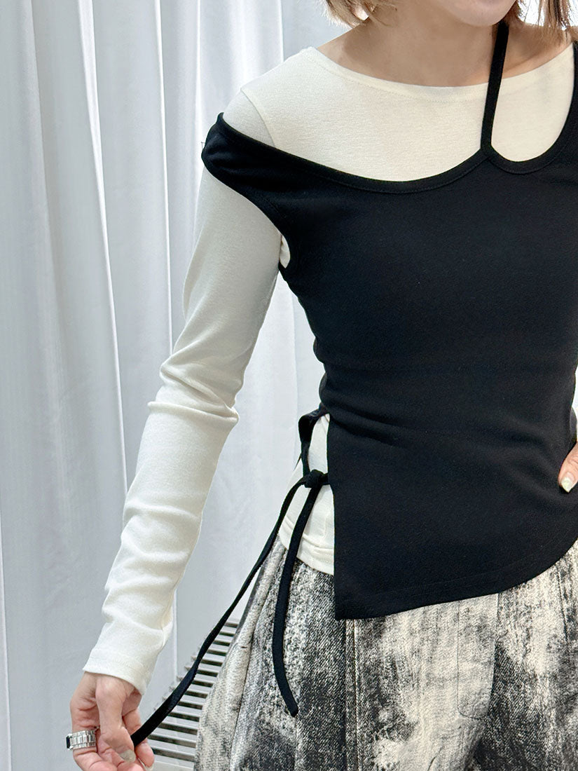 Cut Out Tank Top With Long Sleeve Top Set (2 Colours)