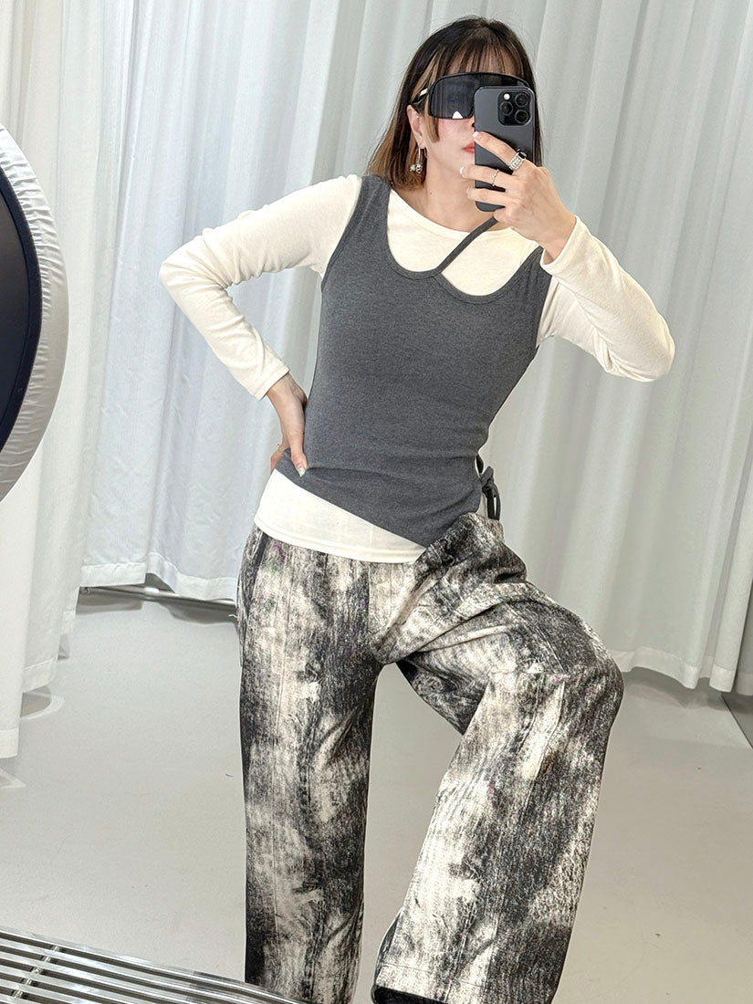 Charcoal Paint Printed Denim Pants