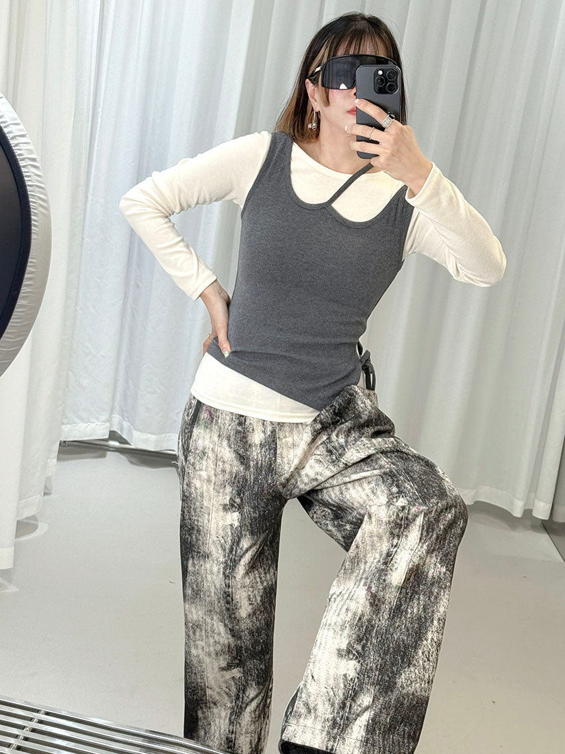 Cut Out Tank Top With Long Sleeve Top Set (2 Colours)