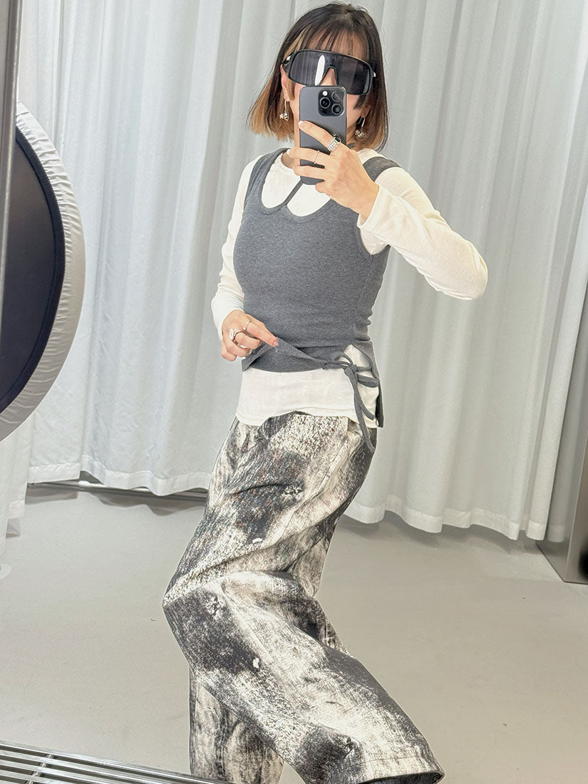 Cut Out Tank Top With Long Sleeve Top Set (2 Colours)