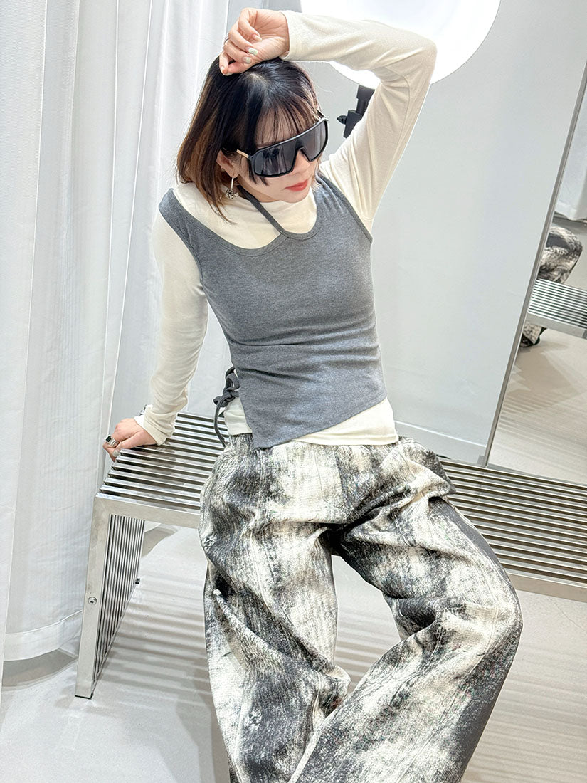 Charcoal Paint Printed Denim Pants