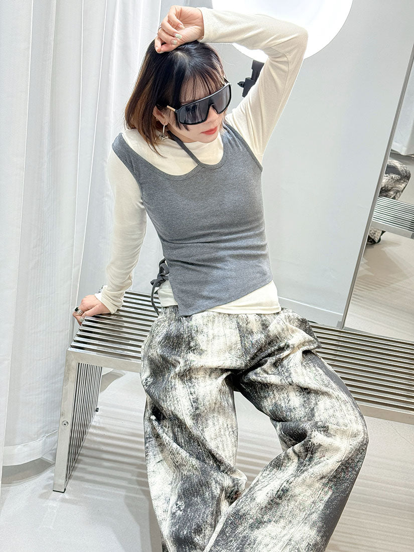 Cut Out Tank Top With Long Sleeve Top Set (2 Colours)