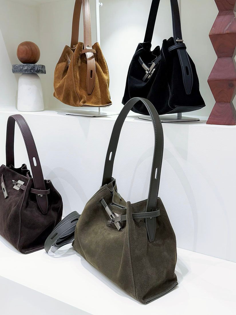 Buckle Strap Detail Suede Shoulder Bag (4 Colours)