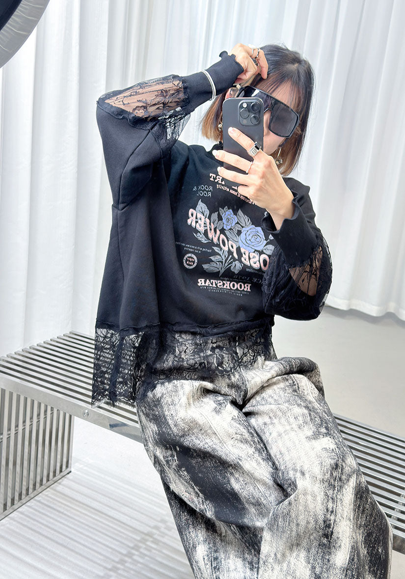 Charcoal Paint Printed Denim Pants
