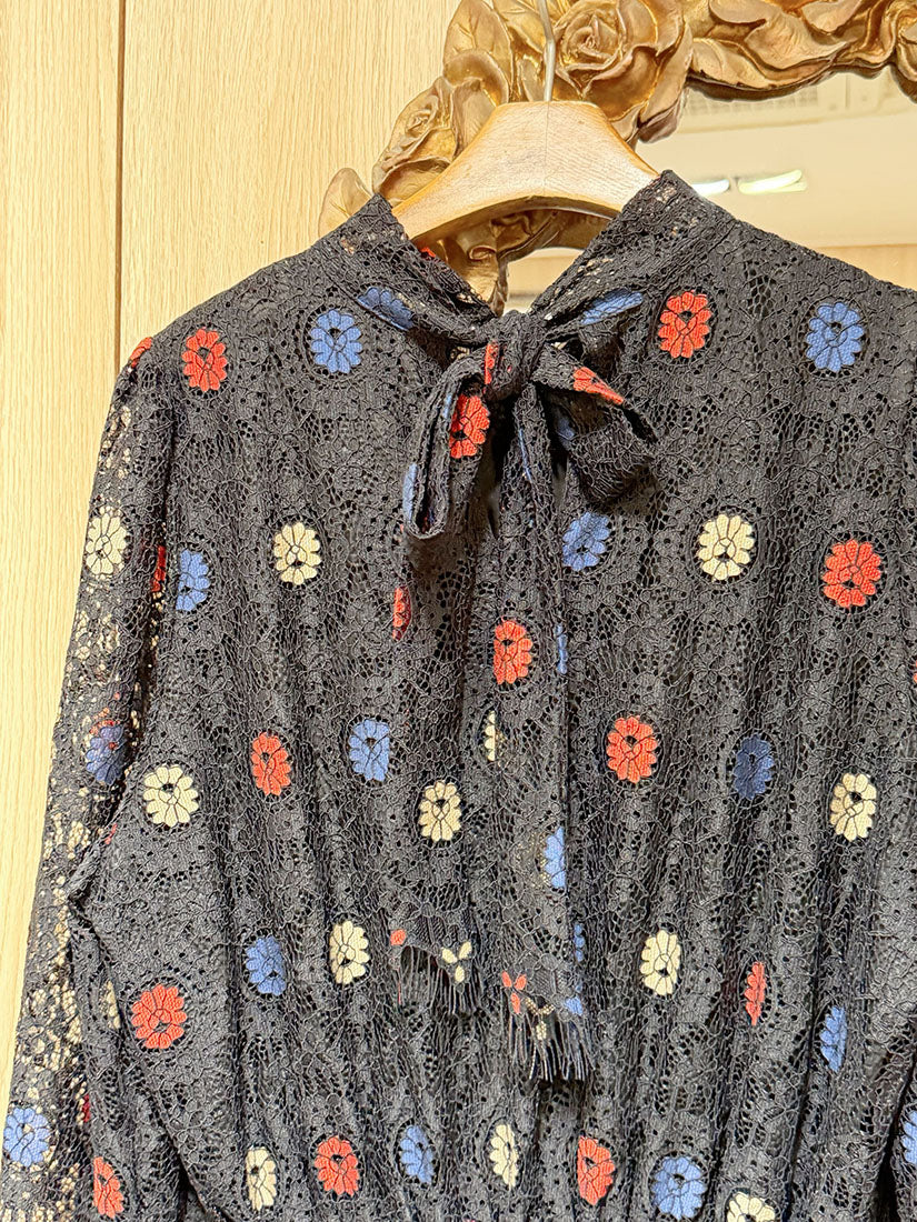 Tie Neck Back Floral Lace Dress (2 Colours)