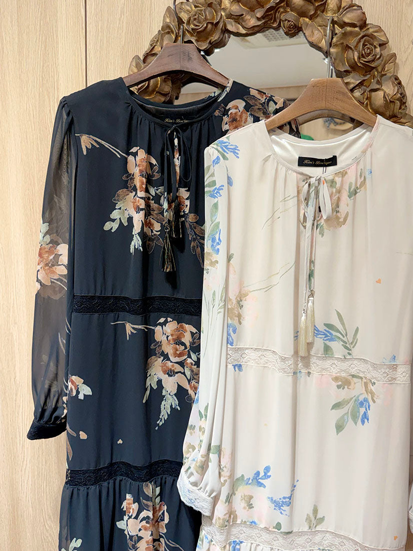 Lace Trim Floral Prairie Dress (2 Colours)
