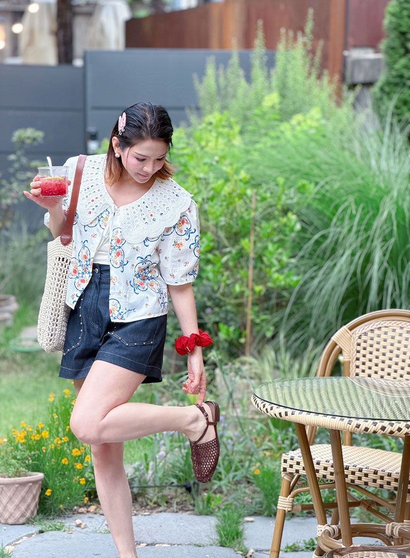 Material Bead Stud Denim Shorts (2 Colours)