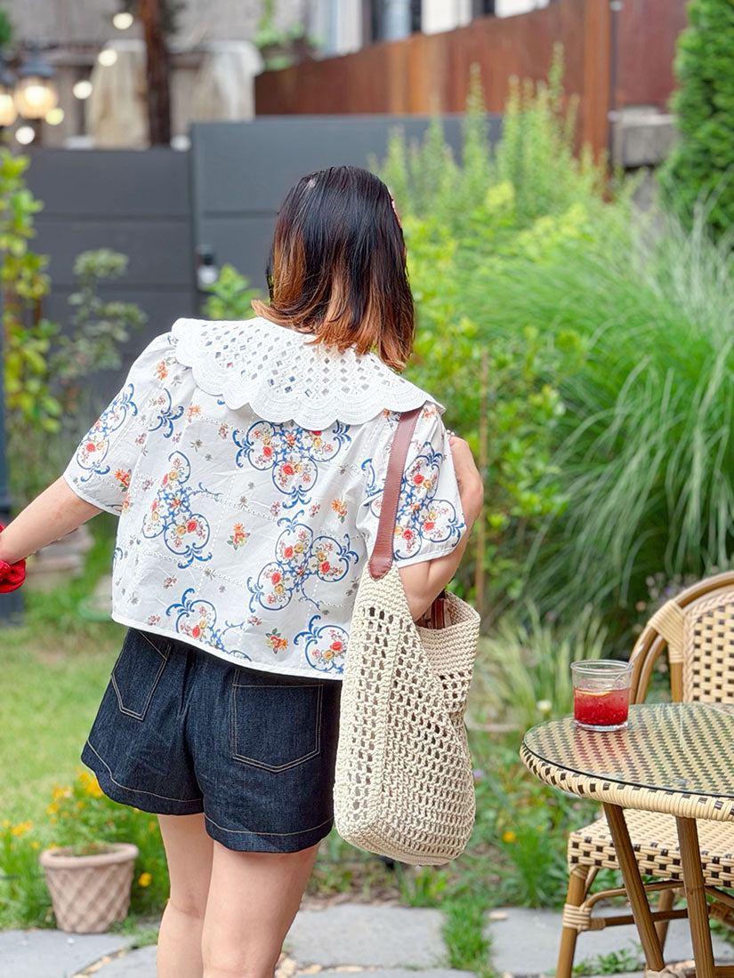 Crochet Lace Collar Floral Perforated Shirt