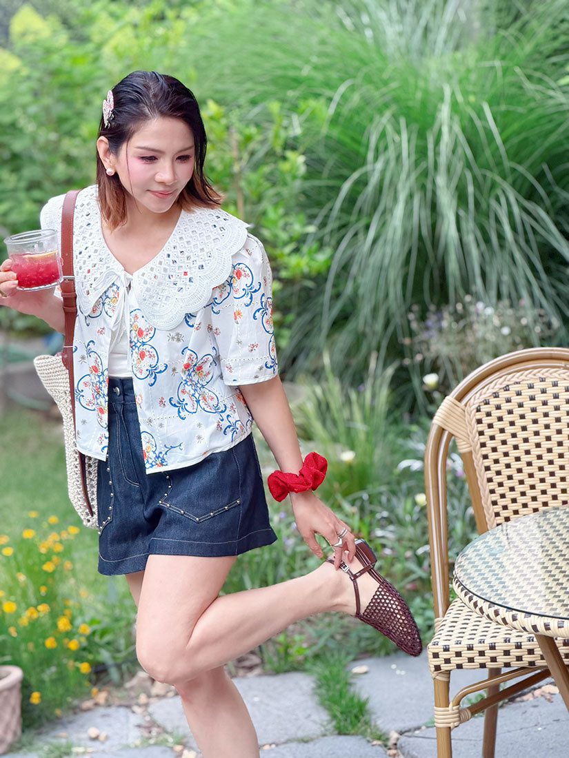 Material Bead Stud Denim Shorts (2 Colours)