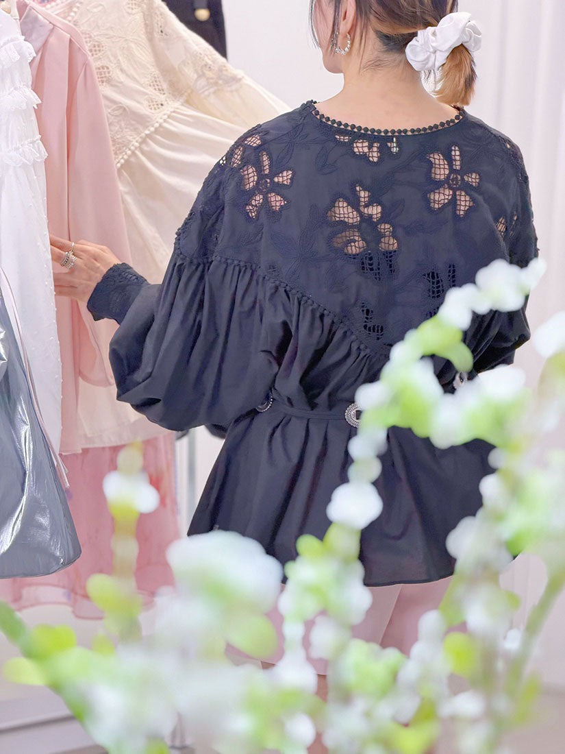 Crochet Lace Yoke Blouse (2 Colours)