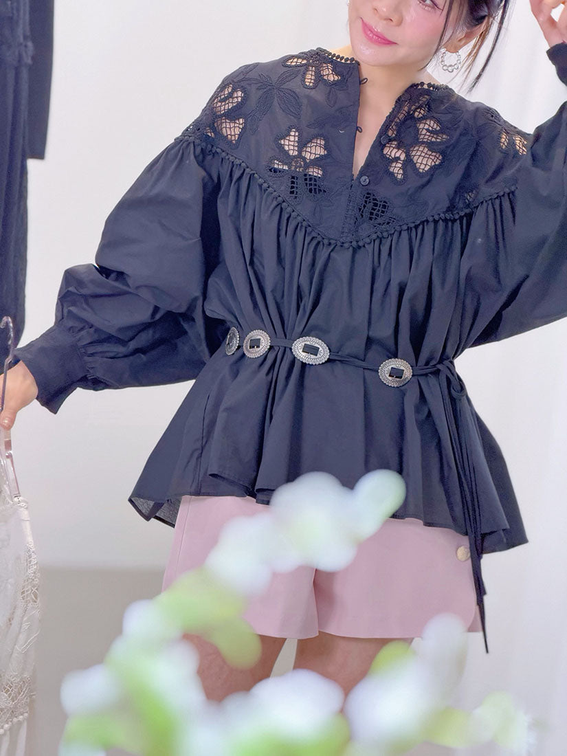 Crochet Lace Yoke Blouse (2 Colours)
