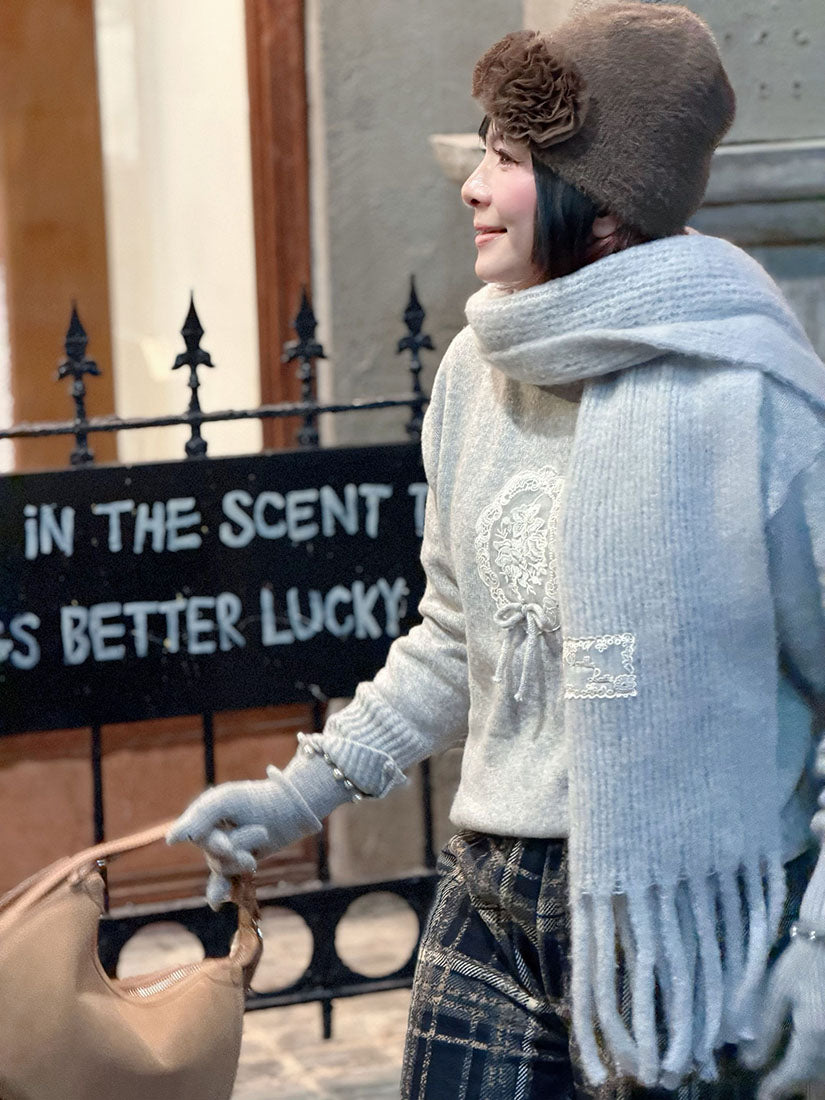 Floral Applique Fluffy Beanie (3 Colours)