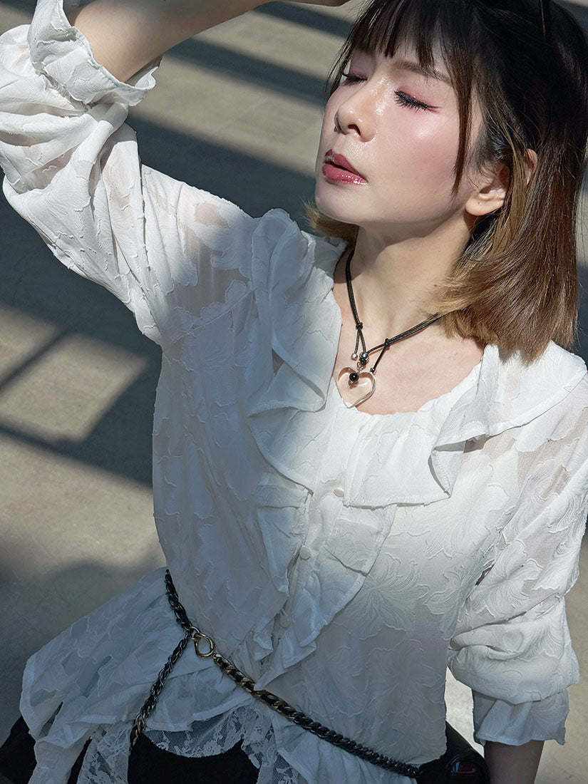 Ruffle Detailed Floral Textured Blouse (2 Colours)