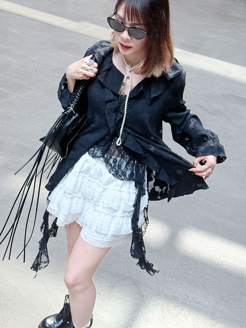 Ruffle Detailed Floral Textured Blouse (2 Colours)