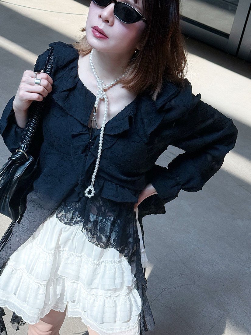 Ruffle Detailed Floral Textured Blouse (2 Colours)
