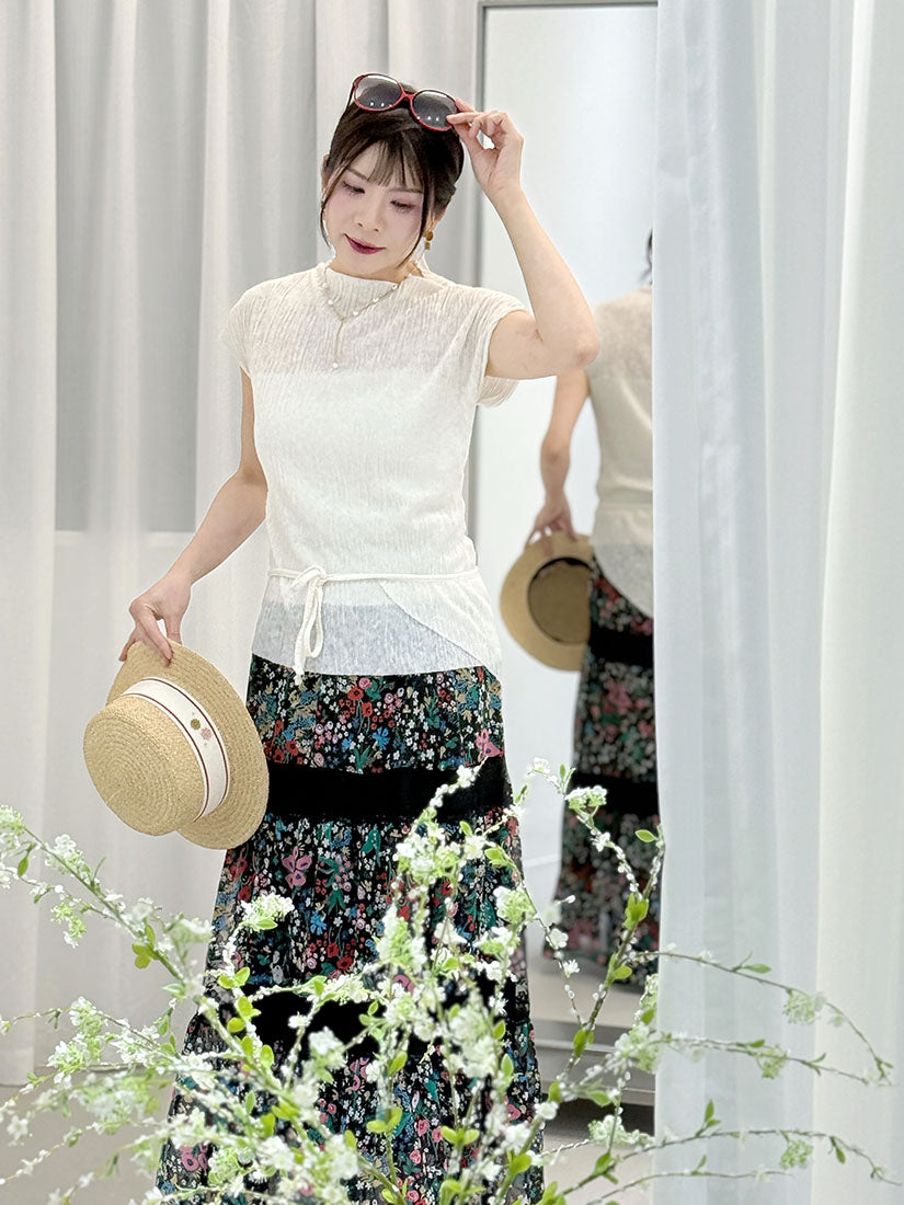 Mock Neck Sleeveless Wrinkle Top With Waist Belt (2 Colours)