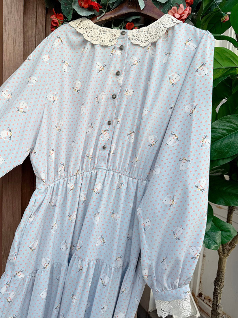 Polka Dot With Cat Printed Dress (3 Colours)
