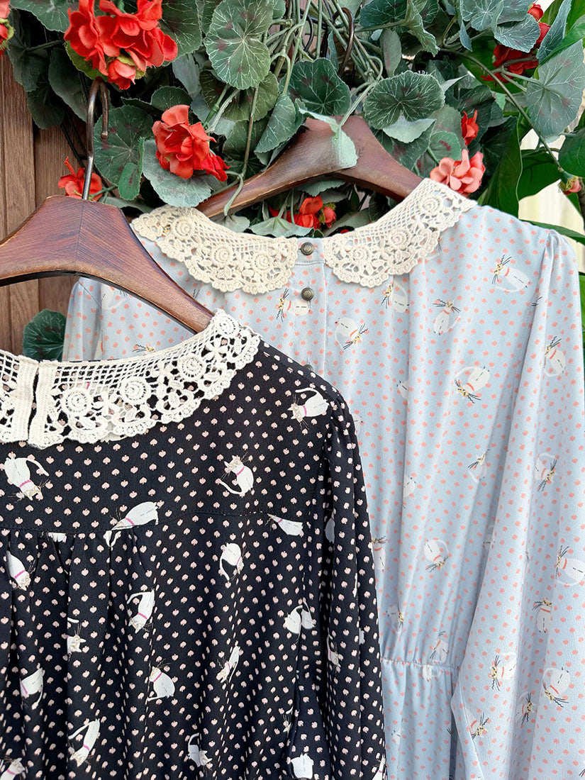 Polka Dot With Cat Printed Dress (3 Colours)