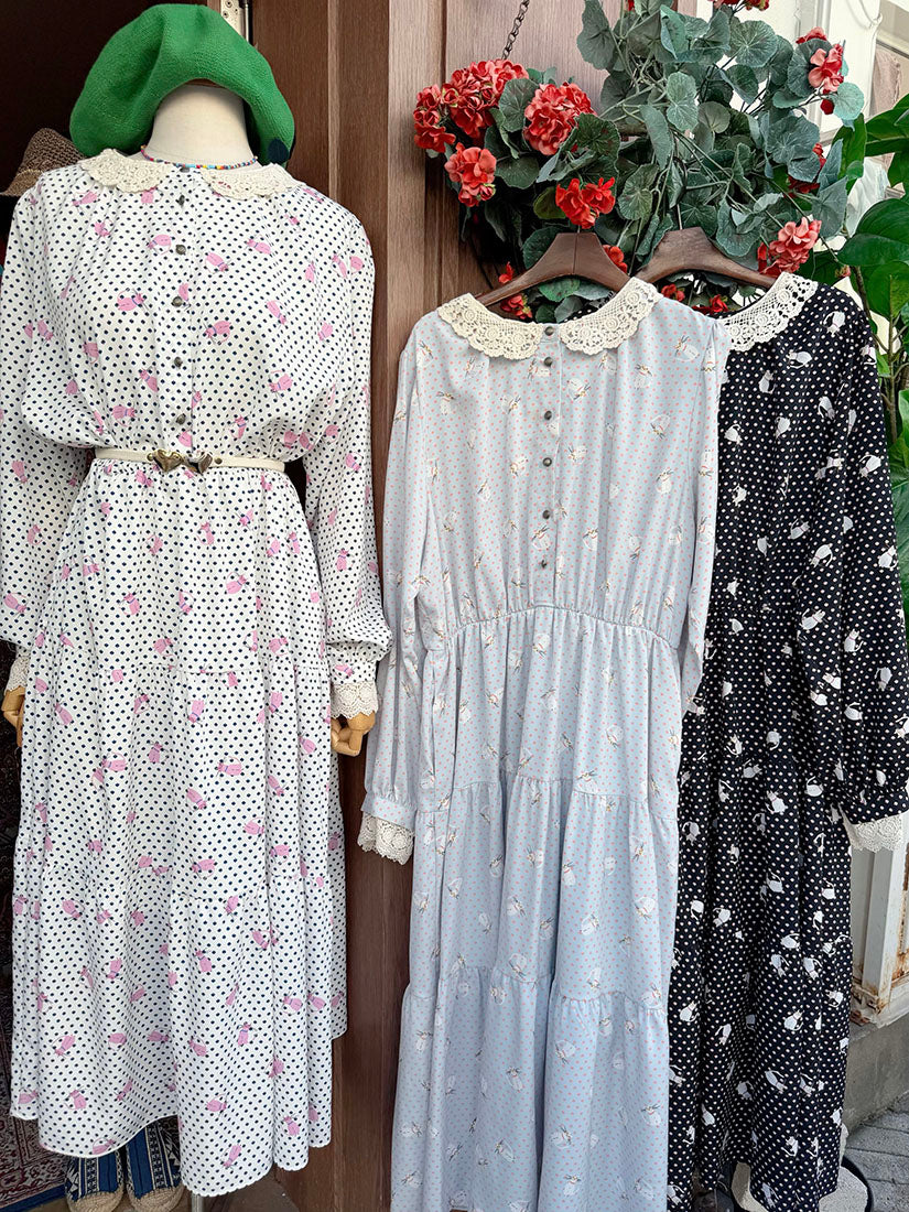 Polka Dot With Cat Printed Dress (3 Colours)