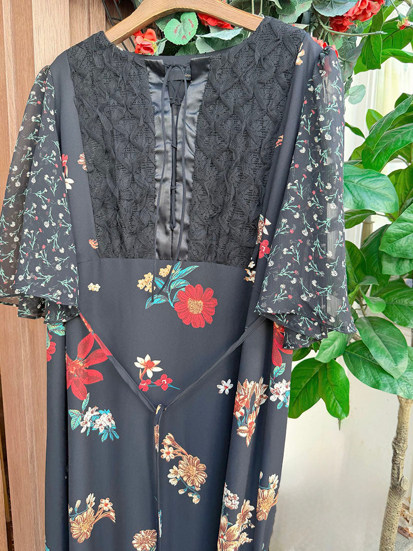Ruffle Sleeve Flower Printed Dress