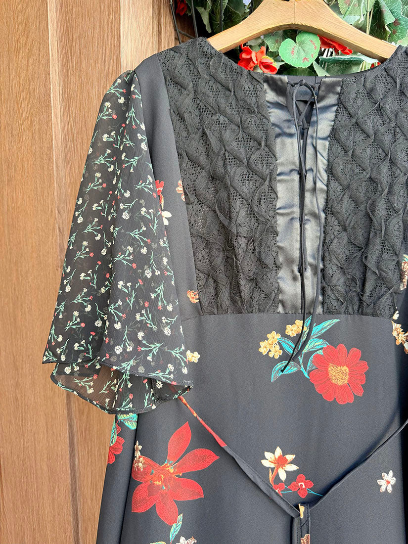 Ruffle Sleeve Flower Printed Dress