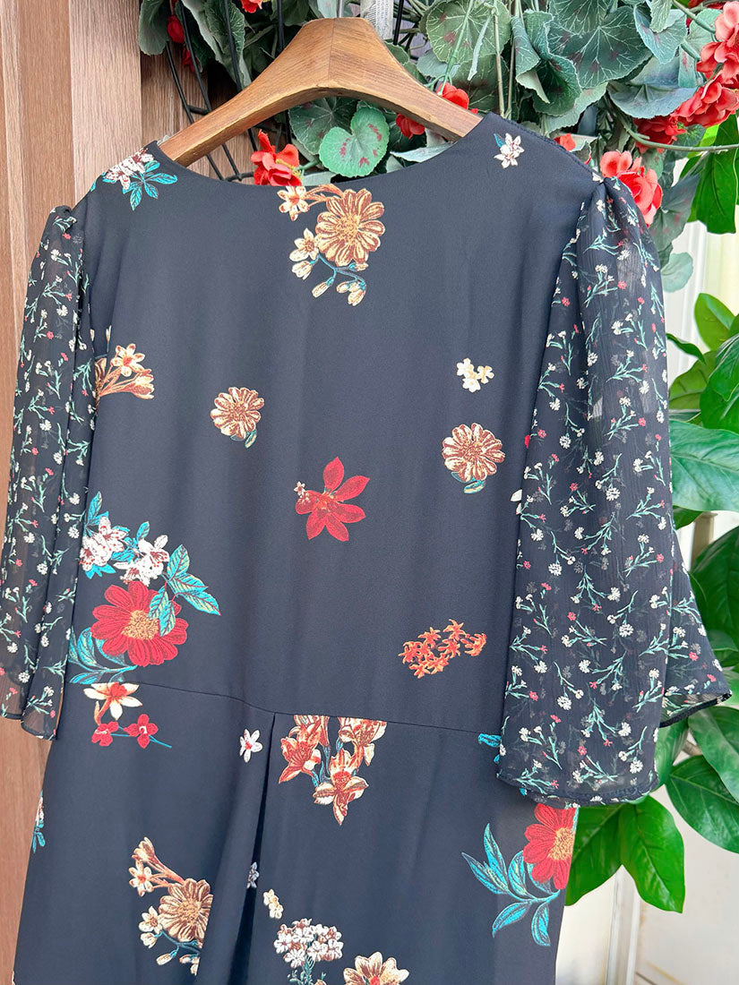 Ruffle Sleeve Flower Printed Dress