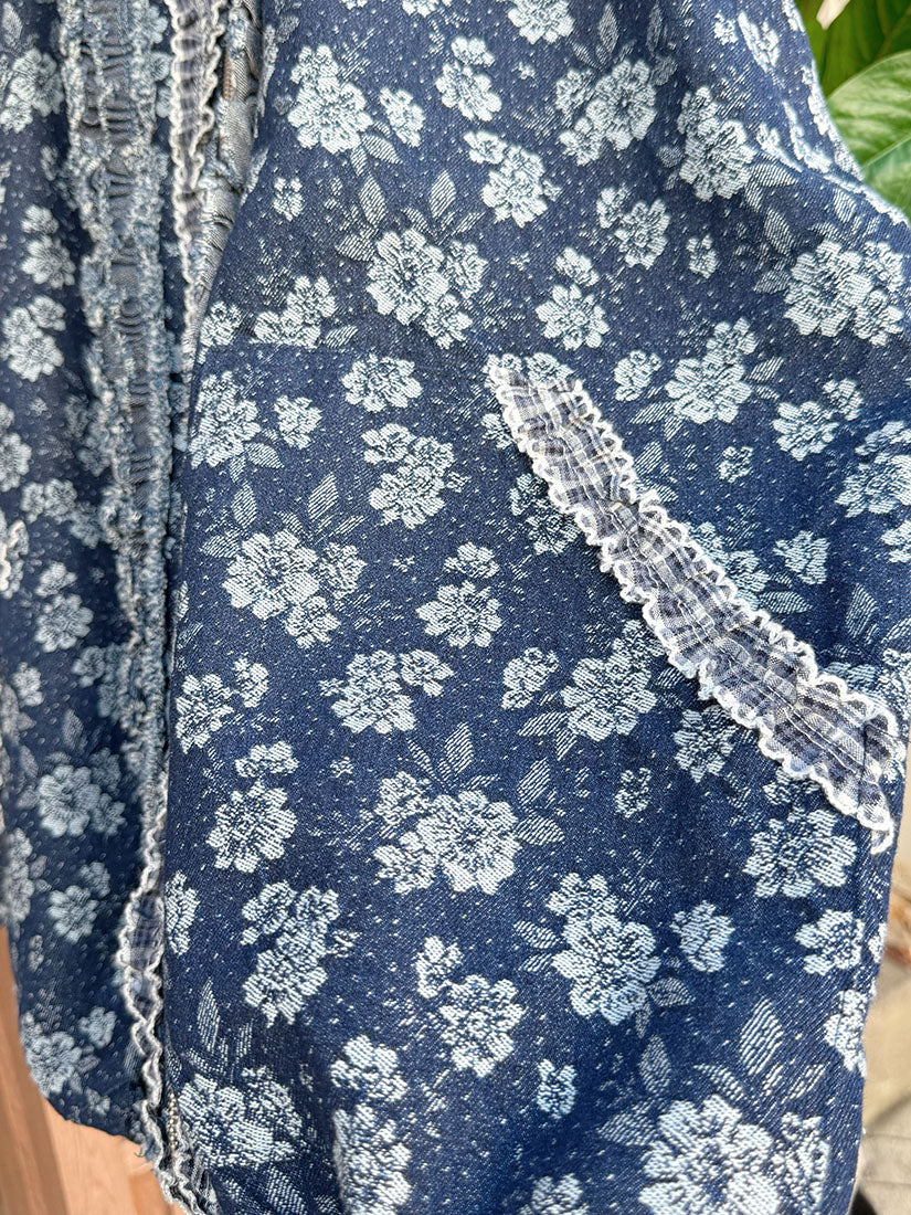 Navy Floral With Ruffle Lace Shirt Jacket
