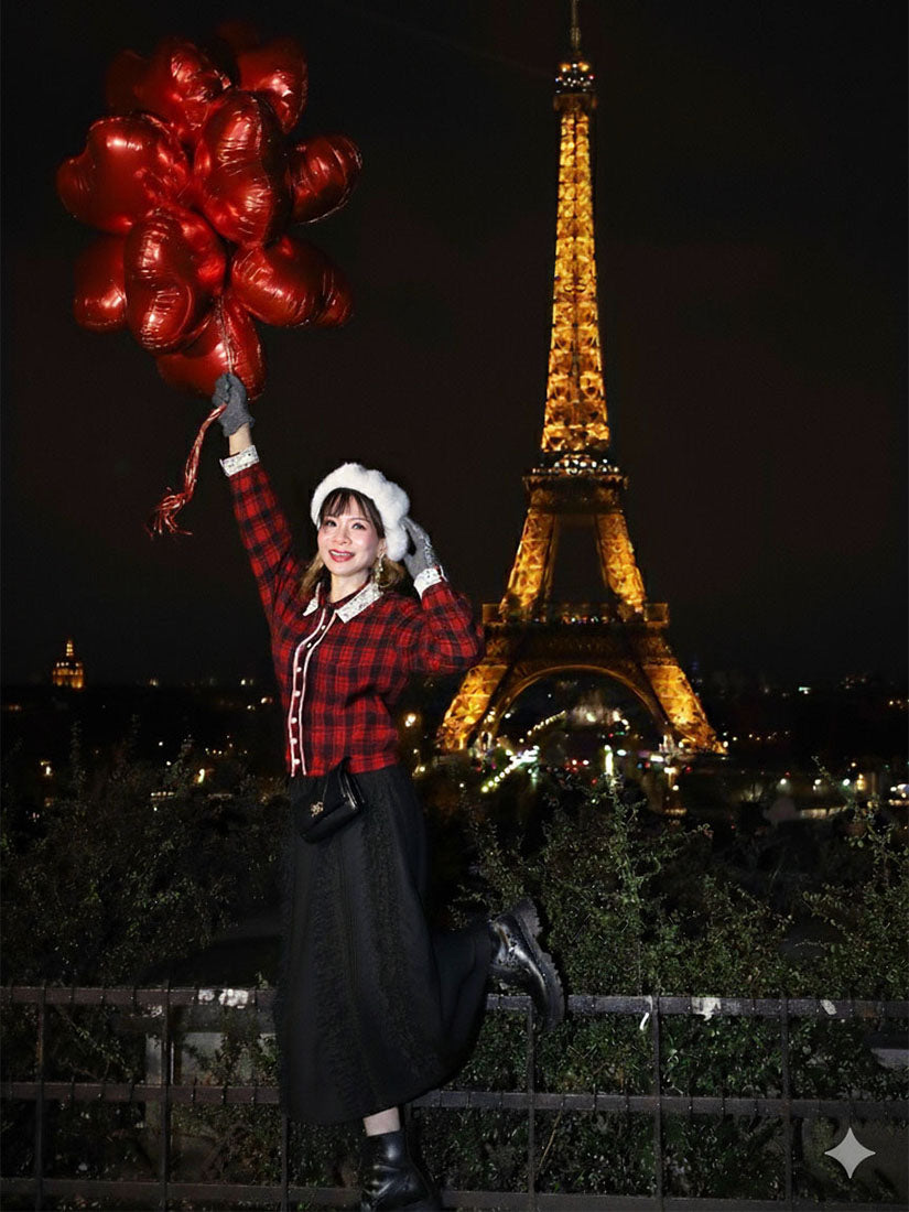 Lace Trim Black Watch Plaid Shirt (2 Colours)