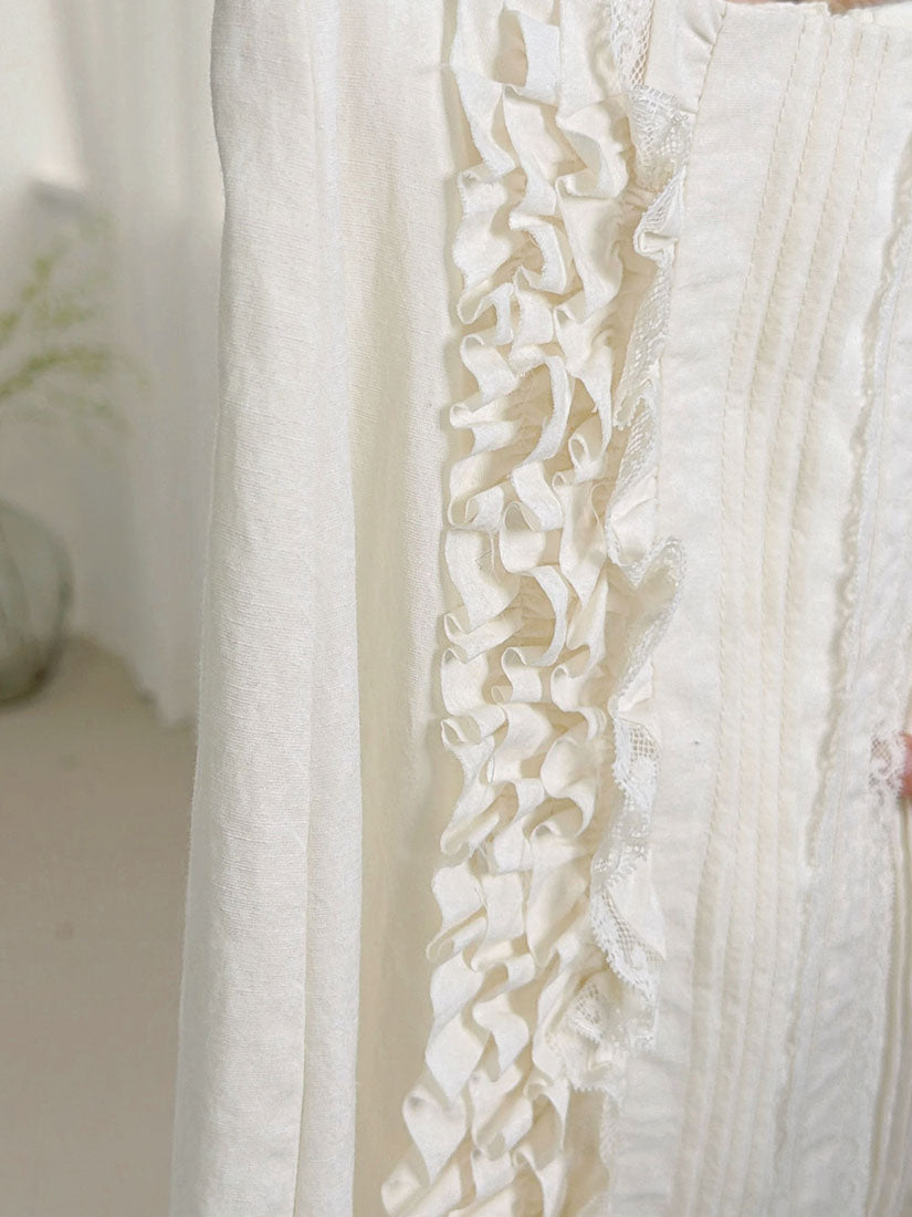 Lace Trim Ruffle Pin-Tuck Front Skirt (2 Colours)