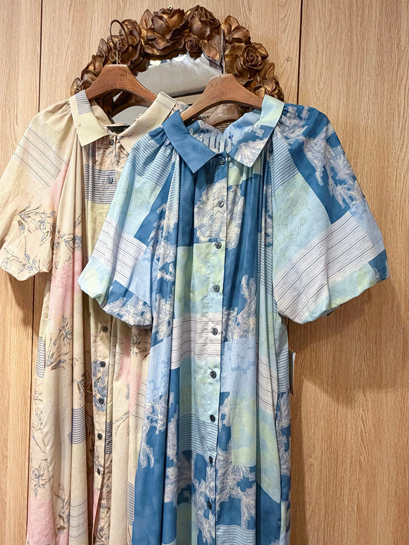 Floral Striped Balloon Sleeve Dress(2 Colours)