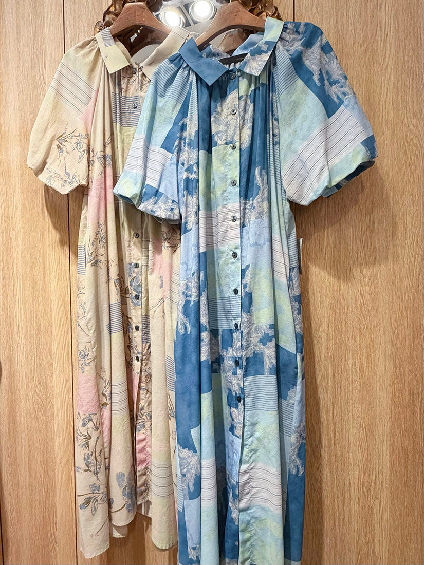Floral Striped Balloon Sleeve Dress(2 Colours)