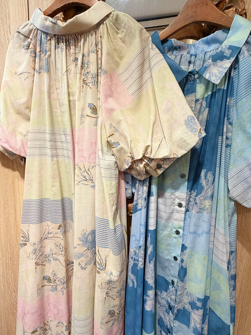Floral Striped Balloon Sleeve Dress(2 Colours)