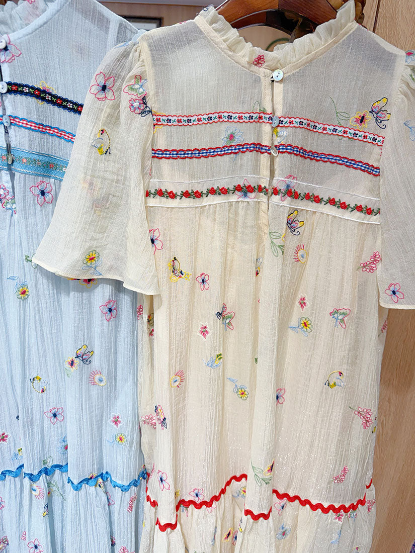Embroidered Tape Trim Floral Dress(2 Colours)